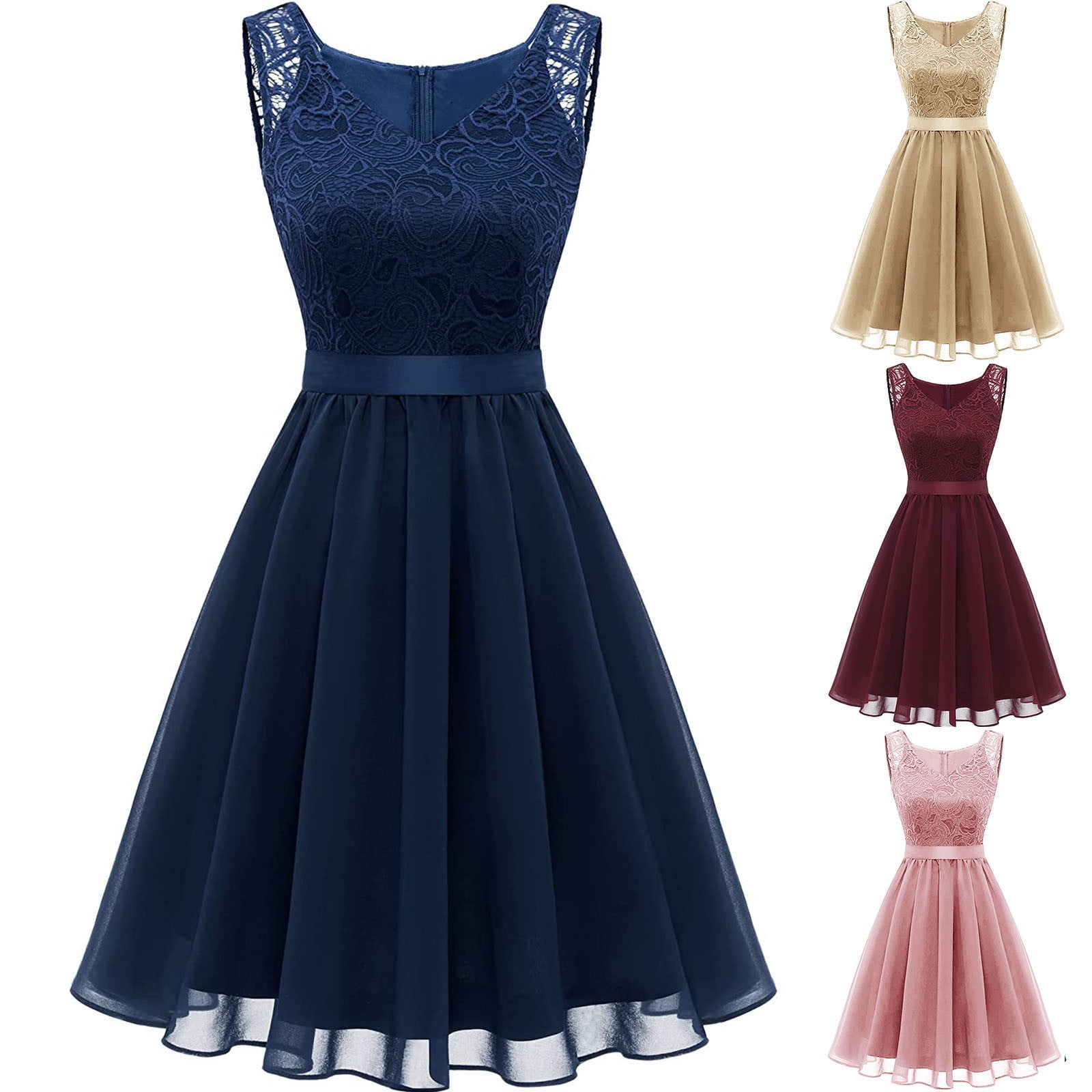 Elainilye Fashion Dresses for Women Lace Sleeveless Prom Ballgown Vintage  Dress Cocktail Dresses for Women,Beige - Walmart.com
