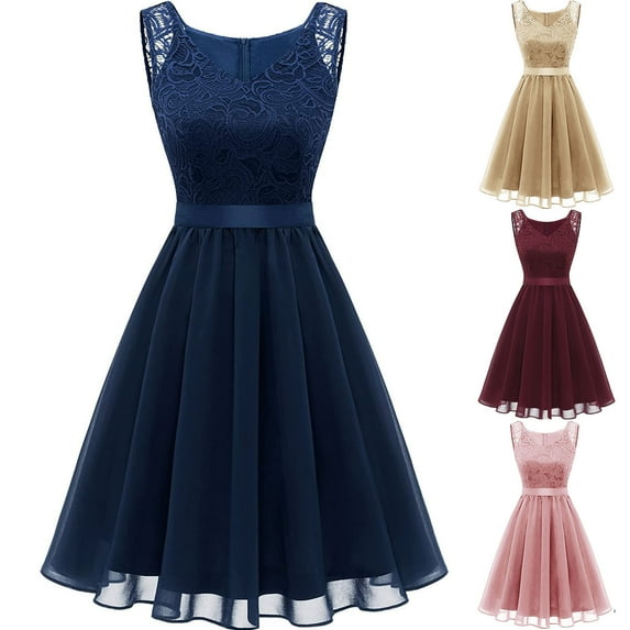 Elainilye Fashion Dresses for Women Lace Sleeveless Prom Ballgown Vintage Dress Cocktail Dresses for Women,Blue