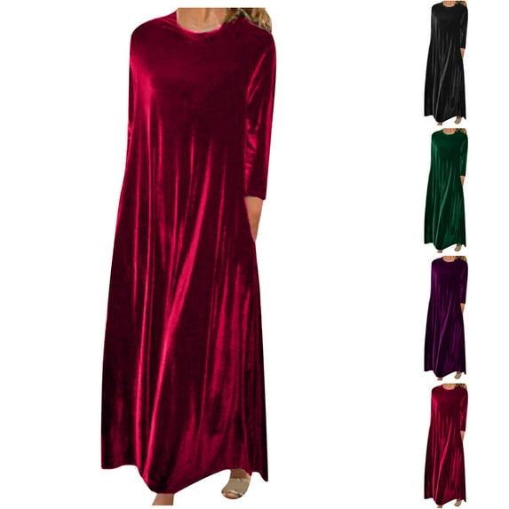 Elainilye Fashion Dresses for Women Plus Size Solid Color Mid-length Dress Bubble Sleeves To Beat The Dress,Purple