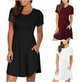 thumbnail image 1 of Elainilye Fashion Dresses for Women Round Neck Long Dress Short Sleeved Solid Pocket Dress Vacation Dresses for Women,White, 1 of 7