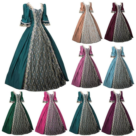 Elainilye Fashion Elegant Dresses for Women Vintage Gothic Court Gown Cake Skirt Plus Size Lace Clashing Dress,Pink