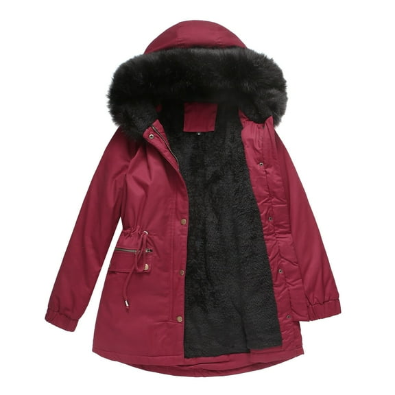 Elainilye Fashion Fall Jacket Plus Size Winter Warm Composite Plush Button Lapels Jacket Outerwear Coat,Red