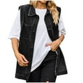 thumbnail image 1 of Elainilye Fashion Fall Outfits For Women Casual Lapel Collar Pocket Jacket Gradient Print Regular Sleeveless Denim Vest Top,Black, 1 of 7