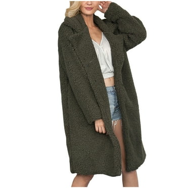 Elainilye Fashion Fall Sweaters For Women Warm Faux Furry Coat Jacket Winter Turn Down Collar Outerwear Coat,Green