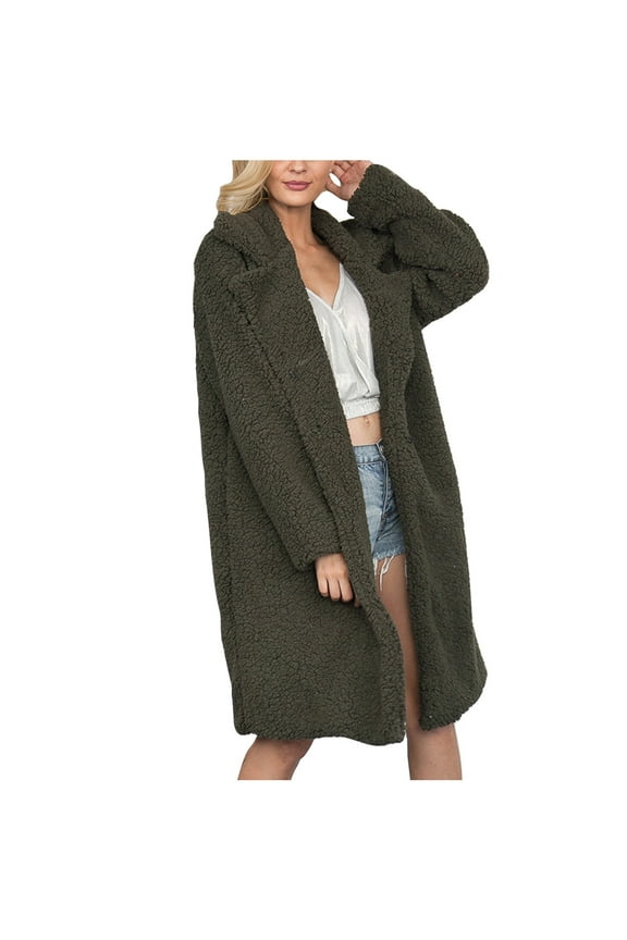 Fashion Fall Sweaters For Women Warm Faux Furry Coat Jacket Winter Turn Down Collar Outerwear Coat,Green