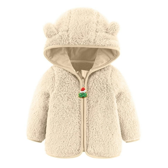Elainilye Fashion Fleece Jackets For Toddlers Girls Boys Fleece Hoody Jackets Kids Zip Up Outerwear Coat Toddler Kids Jacket,Beige