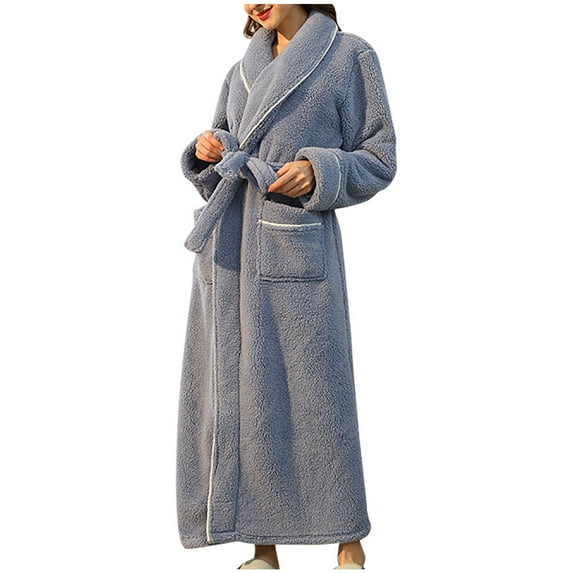 Elainilye Fashion Fleece Robe For Women Soft Winter Warm Nightgown Couple Bathrobe Men And Women Winter Robes,Gray