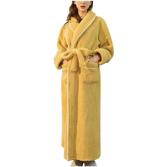 Elainilye Fashion Fleece Robe For Women Soft Winter Warm Nightgown Couple Bathrobe Men And Women Winter Robes,Yellow