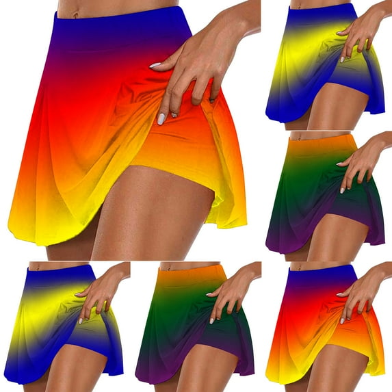 Elainilye Fashion Flowy Athletic Shorts for Women Summer Pleated Tennis Skirts Yoga Fake Two Piece Skirt Shorts,Red