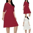 thumbnail image 1 of Elainilye Fashion Formal Dresses for Women 2024 Trendy Plus Size Sexy Lace V-neck Dress with Mid-sleeve Dress,Red, 1 of 8