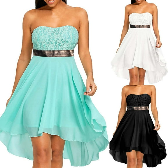 Elainilye Fashion Formal Wedding Guest Dress Party Dress Off Shoulder Waist Chiffon Bandeau Irregular Dress,Blue