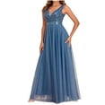 thumbnail image 1 of Elainilye Fashion Formal Wedding Guest Dress Sleeveless Double V-Neck Evening Dress with Tulle Embroidery Elegant Party Dress,Blue, 1 of 8