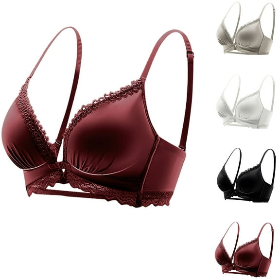Elainilye Fashion Front Closure Bras for Women Underwear with No Fading Sexy Gathering Bra Summer Thin Back Smoothing Bra,Black