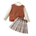 thumbnail image 1 of Elainilye Fashion Girl Dress Preppy Long Sleeve Plaid Top with Short Skirt with Exquisite Belt Set, Sizes 4-7 Years, 1 of 6