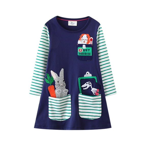 Elainilye Fashion Girls Dress Young Girls Cotton Dress Long-sleeved Outerwear Outfits Dress Spring New Dress, Sizes 2-7 Years