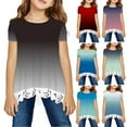 thumbnail image 1 of Elainilye Fashion Girls Shirt Crewneck Gradient Print Short Sleeve T-Shirt Kids Blouse Lace Tee Top Sizes 3-14Y,Blue, 1 of 6