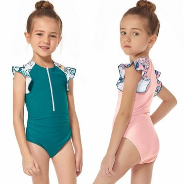 Elainilye Fashion Girls Swimsuit One Piece Bathing Suit Long-sleeved Swimsuit Surfing One-piece Zippered Swimwear, Sizes 3-12 Years