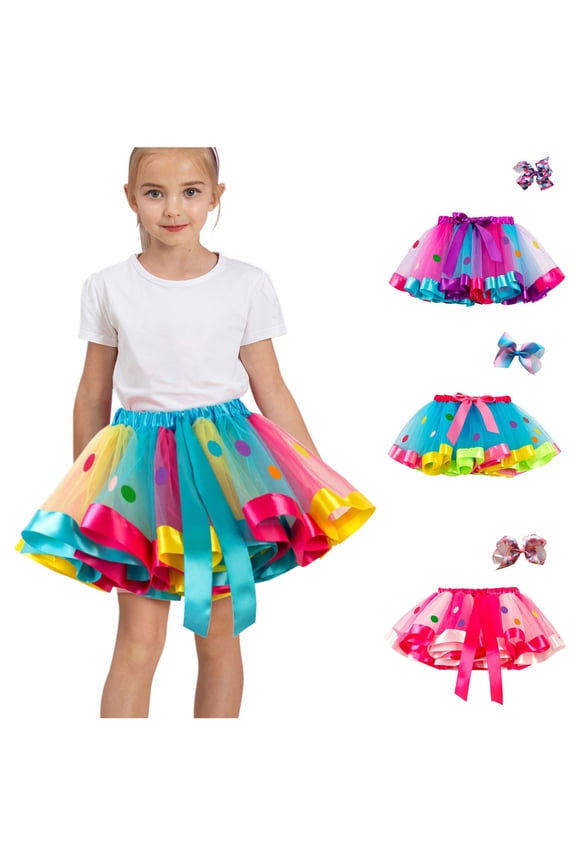 Fashion Girls Tutu Dress Cute Star Net Yarn Princess Skirt Multi-color Skirt Bow Hairpin Suit, Sizes 2-8Y,Multi-color