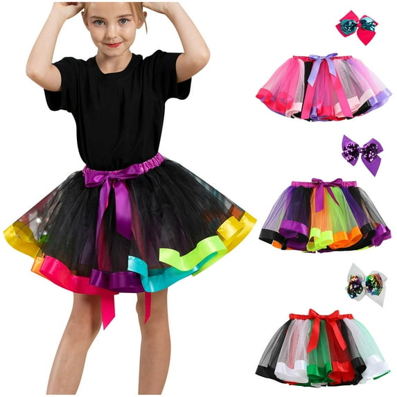 Elainilye Fashion Girls Tutu Skirt Cute Net Yarn Princess Skirt Multi-color Skirt Bow Hairpin Suit, Sizes 2-11Y,Black
