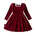 thumbnail image 1 of Elainilye Fashion Girls Velvet Dress Bow Princess Dresses Long Sleeve Pleated Dress, Sizes 3-8 Years, 1 of 9