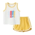 thumbnail image 1 of Elainilye Fashion Girls and Boys Sports Set Short Sleeve Shirt with Elastic Waist Track Shorts 2 Piece Outfit Sizes 6M-3Y,Yellow, 1 of 5