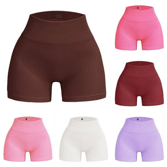 Elainilye Fashion High Waist Yoga Shorts for Women Biker Shorts Seamless Yoga Shorts Workout Gym Shorts,Brown