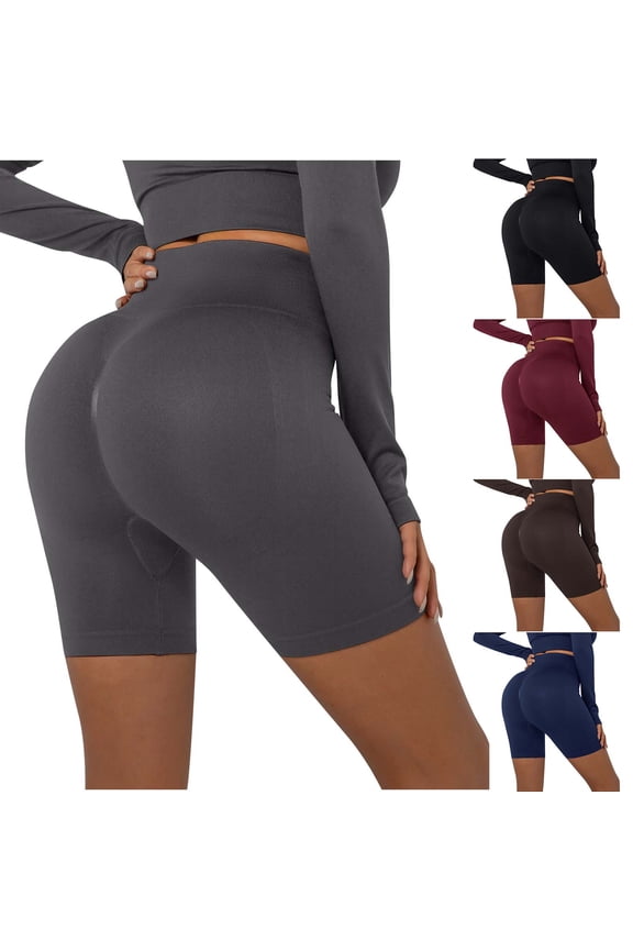 Fashion High Waist Yoga Shorts for Women's Tummy Control Fitness Pants Tight-fitting Stretch Hip-Up Gym Shorts,Black