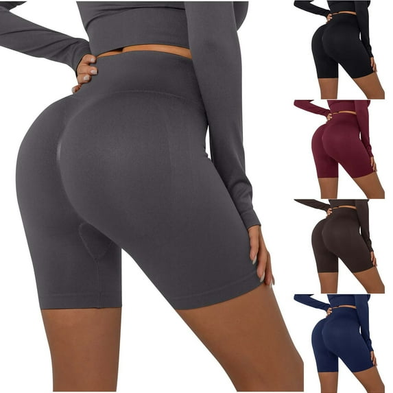 Elainilye Fashion High Waist Yoga Shorts for Women's Tummy Control Fitness Pants Tight-fitting Stretch Hip-Up Gym Shorts,Red