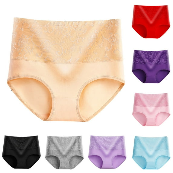 Elainilye Fashion High Waisted Underwear for Women Briefs Comfortable Cotton Underwear Sexy Panties 5 Pack,Black