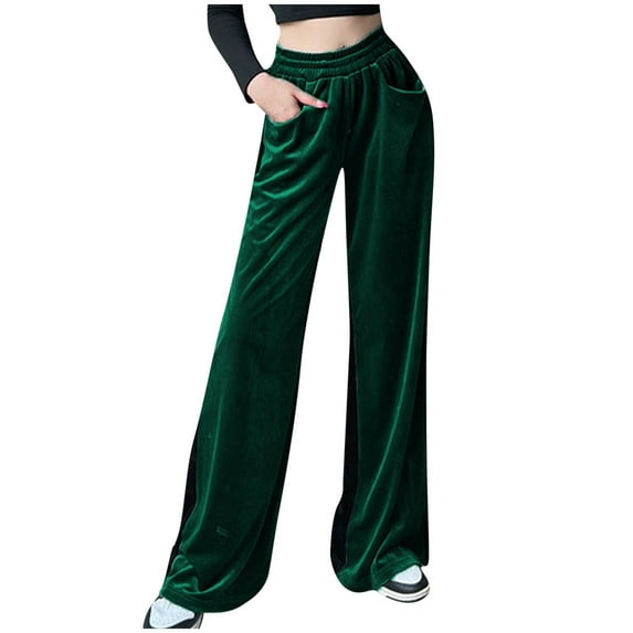 Elainilye Fashion High Waisted Wide Leg Pants for Women Elastic Waist Pants Solid Color Blocking Sagging Baggy Trousers,Green