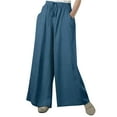 thumbnail image 1 of Elainilye Fashion High Waisted Wide Leg Pants for Women Summer Solid Casual Elastic Waist Long Pants Loungewear,Blue, 1 of 8