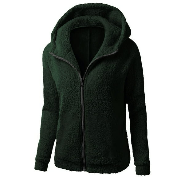 Elainilye Fashion Hoodies for Women Winter Fleece Warm Sweatshirt Wool Zipper Coat Cotton Coat Outerwear,Green