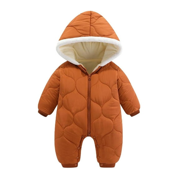 Elainilye Fashion Infant Baby Onesie Cute Plush Thickening Keep Warm Hooded Jumpsuit For Boys Girls Suitable For 6-24 Months Old,Brown