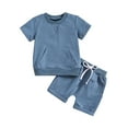 thumbnail image 1 of Elainilye Fashion Infant Boy Summer Outfits Short Sleeve T-Shirt and Short Outfit Set Plain Print Casual Pocket Shorts Suit, Sizes 0M-3T, 1 of 9