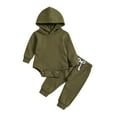 thumbnail image 1 of Elainilye Fashion Infant Boys Girls 2 Piece Outfits Cute Solid Color Long Sleeve Hooded Romper Pants Suit Sizes 0-24M,Green, 1 of 9
