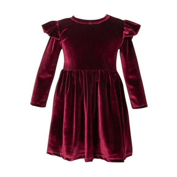 Elainilye Fashion Infant Toddler Girls Dresses Solid Color Single Sided Velvet Dress Long Sleeves Ruched Dress, Sizes 6M-5Y