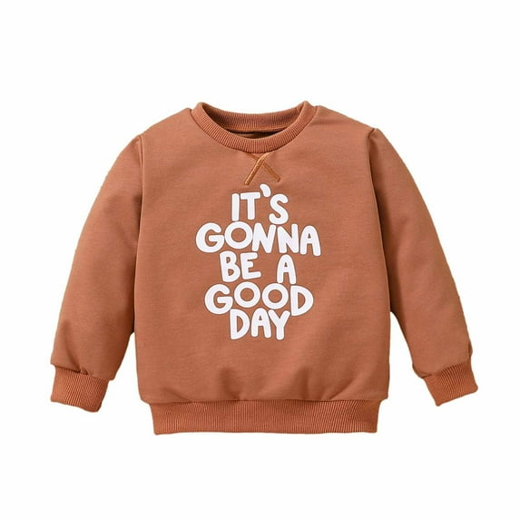 Elainilye Fashion Infant Unisex Baby Boys Girls Tops Charcoal Letter Printing Long Sleeve T-shirt Pullover Top For 0-3 Years Old,Brown