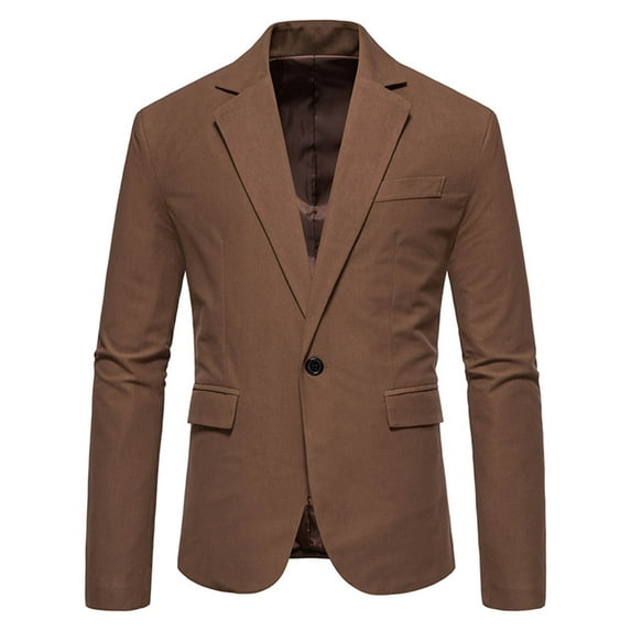 Elainilye Fashion Jacket Casual Solid Single-Breasted Blazer Turn-down Collar Slim Fitting Suit Long Sleeves Jacket For Men,Brown