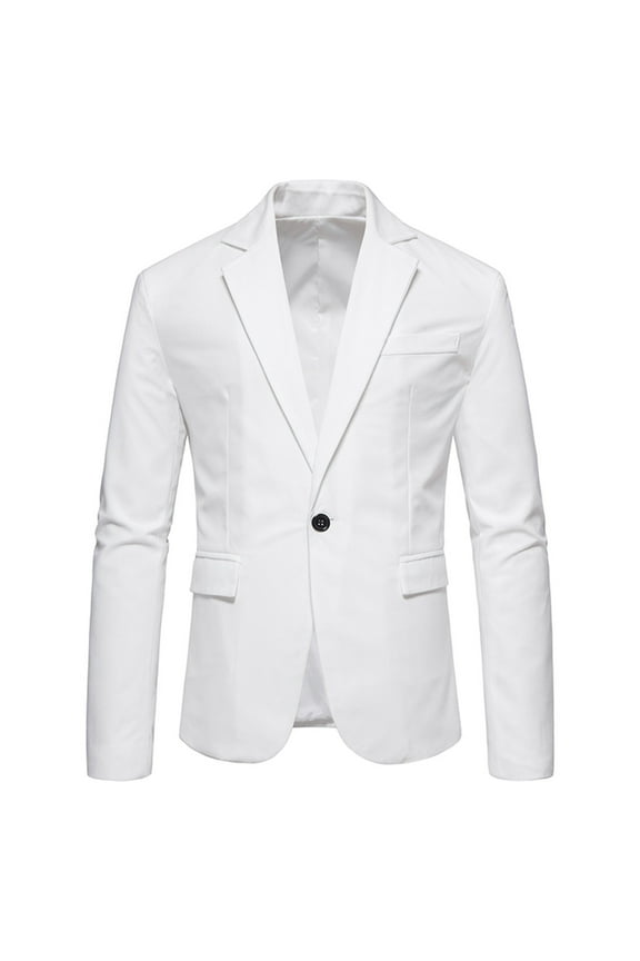 Fashion Jacket Casual Solid Single-Breasted Blazer Turn-down Collar Slim Fitting Suit Long Sleeves Jacket For Men,White