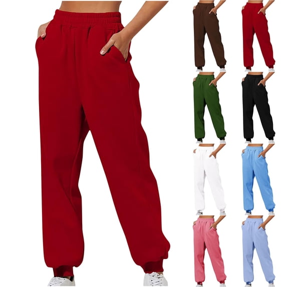 Elainilye Fashion Jogger Pants for Women Casual High Waist Trousers with Pockets Long Pants Sweatpants Workout Pants,Black