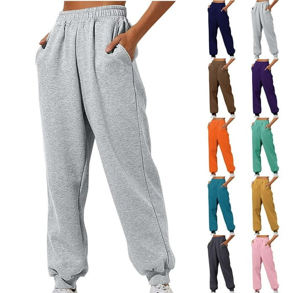 Elainilye Fashion Jogger Pants for Women Casual High Waist Trousers with Pockets Long Pants Sweatpants Workout Pants,Gray