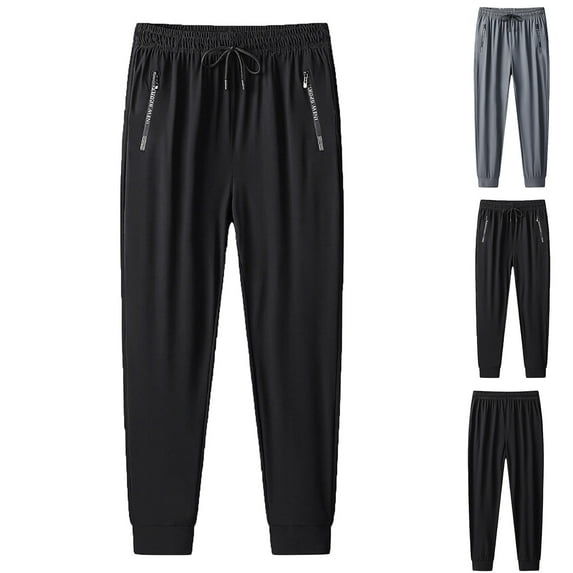Elainilye Fashion Jogging Pants Men Straight Leg Thin Conditioning Pants Casual Sports Pants Bundle Feet Full Length Pants,Black