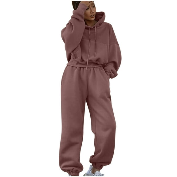 Elainilye Fashion Jogging Suits for Women 2 Piece Sweatsuits Fall and Winter Casual Long Sleeved Sweatshirt Trousers Two-piece Suit,Brown
