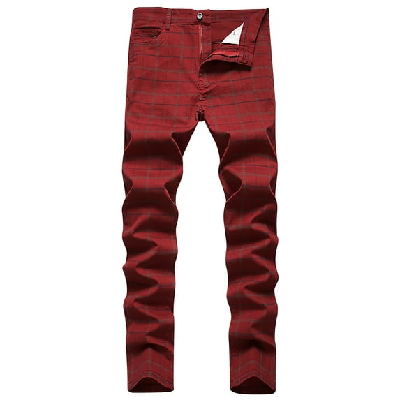 Elainilye Fashion Khaki Pants Mens Striped Plaid Trousers Slim Pants Stretch Suit Pants Casual Pants