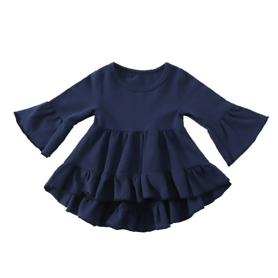 Elainilye Fashion Kids Baby Girls Shirts Cute Solid Color Ruffles Trumpet Long Sleeves Top Bottoming Shirt For Toddler Infant,Blue