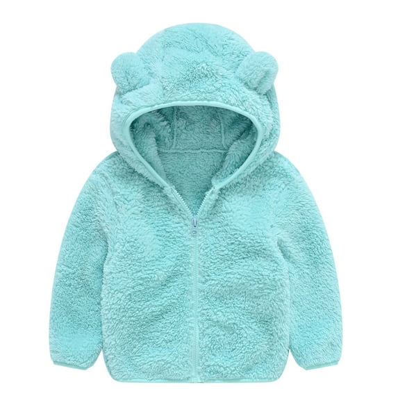 Elainilye Fashion Kids Fleece Jackets Toddler Baby Boys Girls Plush Cute Bear Ears Winter Hoodie Thick Coat Jacket,Blue