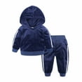 thumbnail image 1 of Elainilye Fashion Kids Girls Sweatsuit Winter Golden Velvet Hooded Pullover Sweatshirt Long Sleeve Top Casual Pants Suit,Blue, 1 of 9
