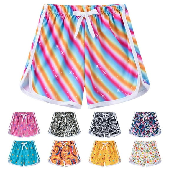 Elainilye Fashion Kids Shorts Boys Girls Sports Shorts Summer Plain Print Pants Elastic Waist Beach Pants Shorts, Sizes 3-11