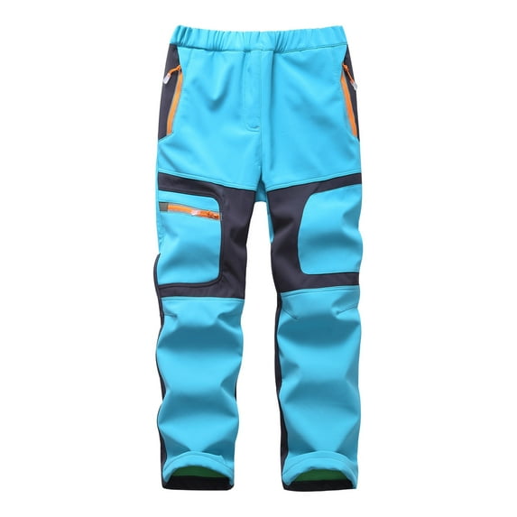 Elainilye Fashion Kids Snow Pants Boys Girls Plush Solid Color Keep Warm Windproof Waterproof Outdoor Hiking Ski Pants, Sizes 5-16Y,Blue
