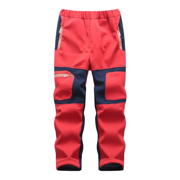 Elainilye Fashion Kids Snow Pants Boys Girls Plush Solid Color Keep Warm Windproof Waterproof Outdoor Hiking Ski Pants, Sizes 5-16Y,Red